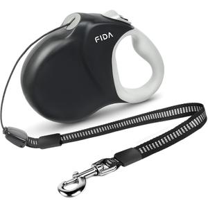 Fida Upgraded Retractable Dog Leash 30ft, Heavy Duty Pet Walking Leash for Medium/ Large Breed up to 110 lbs, 360° Tangle-Free Long Retract Dog Lead, Soft Grip, One-Hand Brake, Black