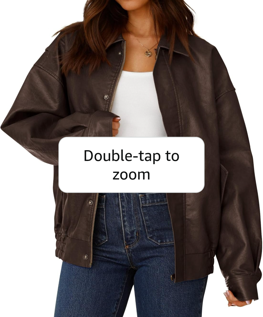 PRETTYGARDEN Women's Faux Leather Motorcycle Jacket Trendy Fall Spring Clothes Oversized Zip Up Winter Coat Outerwear S