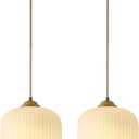 KCO Lighting Mid Century Modern Gold White Pendant Light Milk Glass Globe Pendant Lights Kitchen Island Antique Brass Pendant Light Vintage Hanging Light Fixture for Dining Room Living Room (2-Pack)