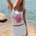 Multitrust Women Sleeveless Floral Crop Tank Tops Slim Fit Y2K Spaghetti Strap Going Out Tops Scoop Neck Vintage Grunge Cami Top (E White, L), Large