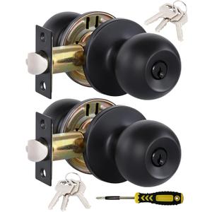 Lanwandeng 2 Pack Entry Door Knobs with Lock and Keys All Alike, Interior/Exterior Door Knob for Bedroom or Bathroom, Entrance Matte Black Door Locks