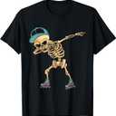 Dabbing Dab Skeleton Roller Blades Skating Blades Fun T-Shirt Kids 8