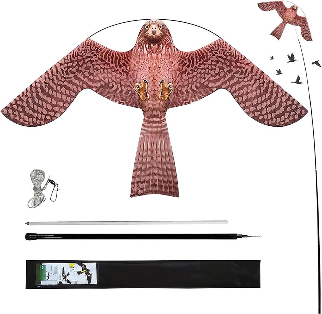 Bird Hawk Flying Kite with Pole Crops Farm Protector Bird Scarer Flying Kite with 4m Pole-Style A, 200-500 Sq M