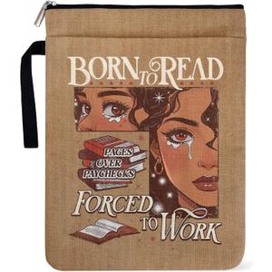 Born to Read Forced to Work Book Sleeve Pouch for Book Lovers Librarian, Black Girl Decor Gifts for Teacher Daughter Women, Bookish Group Club Book Cover Gifts 9x12 Inch