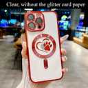 for iPhone 16 Pro Max Case, Glitter Clear Cute Paw Love Heart, Compatible with MagSafe, Strong Magnetic Full Camera Lens Protection Cover, Soft Slim Bling Phone Case 6.9" - Red