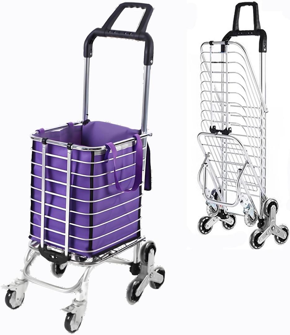 Folding Shopping Cart Removable Bag Urban Stair Climbing Cart Grocery for Beach/Picnic/Fishing(35L, Purple)
