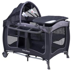 Pamo Babe Baby Playard with Canopy, Portable Crib with Changing Table (Light Grey)