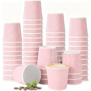 TINSKY 200 Pcs 4oz Paper Espresso Cups Ripple Wall Hot Cups For Pink Disposable Coffee Cup Paper Hot/Cold Drinking Cups for Party, Picnic, Travel and Events