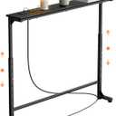 GRLEAF 35" Adjustable Height Narrow Console Table with Power Outlets, Long Sofa Table with Charging Station Behind Couch Table Skinny Entryway Table for Living Room, Hallway and Office Black