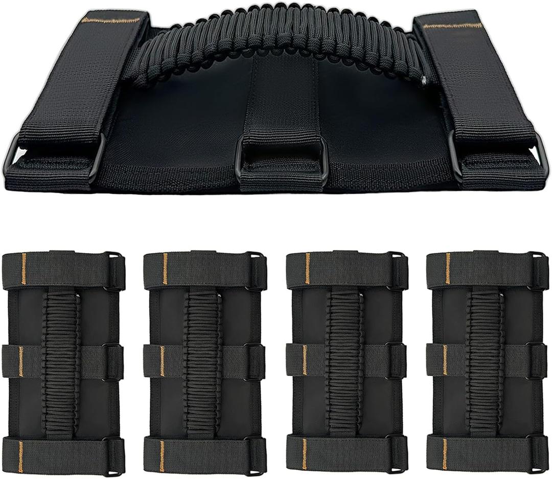 Jeep Roll Bar Grab Handles, 4 Pack Paraocrd Jeep Handles Grab for Wrangler JK YJ TJ JL & Gladiator JT 2021 2022 2023 2024 Modle, Wrangler Hardware Handles (Black)