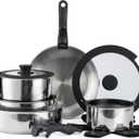 Country Kitchen Cookware Set with Removable Handle, Oven & RV Safe Pots and Pans Set, Stainless Steel, Original