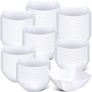 Sliner 100 Pcs Square Plastic Bowls 8 oz Plastic Serving Bowls Disposable Chip Containers for Parties Snack Fruit Candy Containers for Candy Buffet Salad Bar Buffet Party Supplies(White)