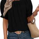 EVALESS Womens Tops Off The Shoulder Blouses for Women Dressy Casual Cute Puff Sleeve T Shirts Fashion 2025 (Large, Black)