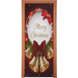 Qilmy Christmas Door Cover,Christmas Bell Bow And Snowflakes Door Covers Decoration of House Living Room Door Corridor Door Parties Shopping Mall Window 36x98in