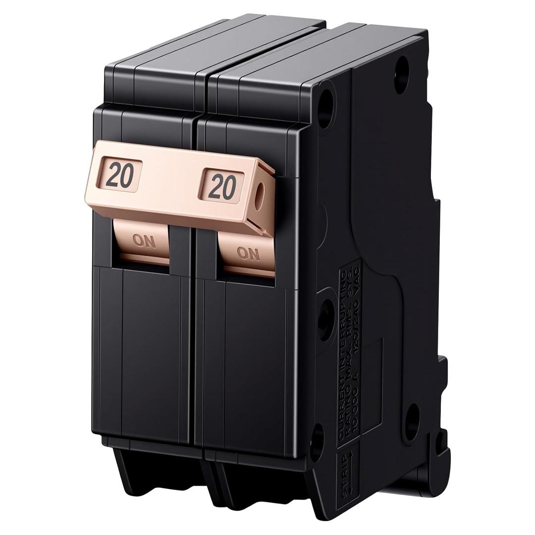 20Amp 2-Pole 3/4" Plug-in Circuit Breaker - 10kA 120/240V Thermal Magnetic - Universal Load Center Compatible