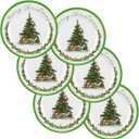 LOYIM 6 Pcs Christmas Melamine Plates Dinner Salad Plates Xmas Tree Dinnerware Xmas Wreath Dishes Holiday Tableware for Dessert Salad Appetizer Birthday Party(Christmas Tree,10 Inches)