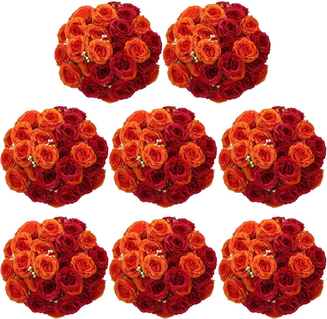 Geosar 16 Bundles Artificial Peonies Flowers Fake Silk Peony Bouquet Faux Peonies Flowers Bulk for Decoration Vase Floral Arrangements Wedding Party Table (Orange,Dark Red)