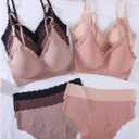 BEAUDRM Women's 5 Pack Seamless Lingerie Sets Scallop Trim Wireless Bralettes No Show Bra and Panty Sets Matching Underwear (M)