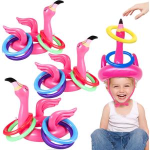 Camlinbo 15 Pcs Inflatable Flamingo Pool Toys Ring Toss Pool Game, Flamingos Luau Party Decor Hawaiian Beach Toys Carnival Outdoor Luau Party Games Supplies for Kids Adults Family