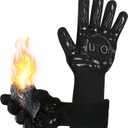 BBQ Grill Gloves, 1472F Heat Resistant Barbecue Gloves Oven Mitts, Silicone Non-Slip Cooking Gloves for Kitchen, Grilling and Baking, EN407 Certified, 13 inch Long, Black, XL Size