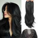 Lumhun 20Inch Hair Toppers for Women with Thinning Hair, Heat Resistant Fibre Synthetic 6.5" x 6.5" Base,Long Layered Topper for Women(Dark Brown with Brown Highlight,20Inch)
