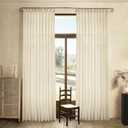 Natural Pinch Pleated Linen Curtains 84 Inch Length 2 Panels for Living Room Bedroom Textured Cream Ivory Birch Semi Sheer Boho Neutral Back Tab Hooks Rings Window Curtain