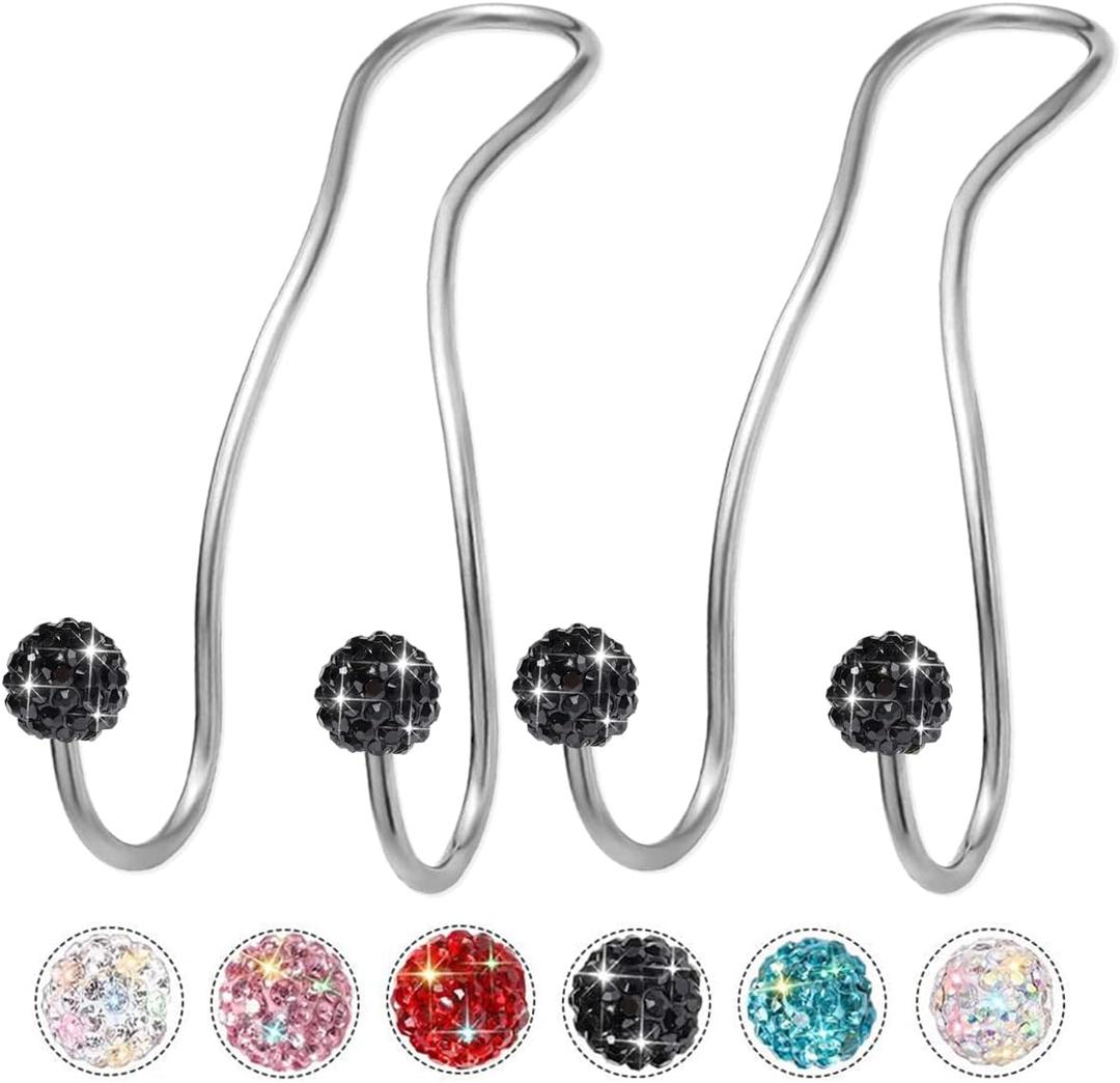 Bling Purse Hook for Car Headrest, Upgraded Cute Car Seat Hooks for Bag Handbag, Durable Stainless Auto Purse Hanger Holder 2 Pack, Black