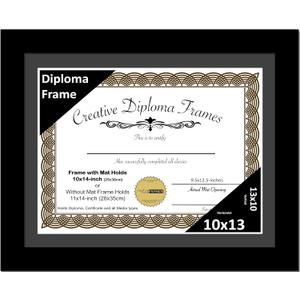 Creative Picture Frames 10x13 Modern Black Diploma Frame with Black Mat including Glass | Frame Holds 11x14 Media without Mat