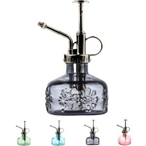 XXXFLOWER Glass Plant Mister Spray Indoor Plant Spritzer Succulent Watering Bottle with Bronze Pump 6 Inches for Home Decor Vintage (Grey)