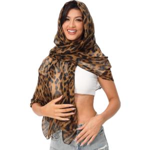 Leopard Print Shawls and Wraps for Womens Cheetah Hijab Scarf Voile Sheer Beach Scarves Sunscreen Head Shawl
