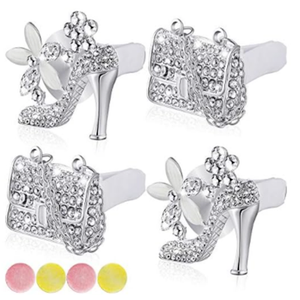 4 Pieces Air Vent Clip Crystal Rhinestone High Heel Shoe and Bag , Cute Bling Car Interior Decor Accessories For Decoration