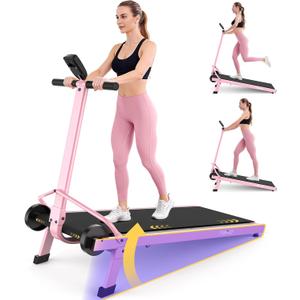 Manual Walking Pad Treadmill with Incline 20%, Foldable Treadmill with Handle Bar, 500lbs Capacity, Non-Electric Fixed Incline, Non-Slip, Digital Monitor,Durable Compact Build for Home/Gym/Outside (PINK)