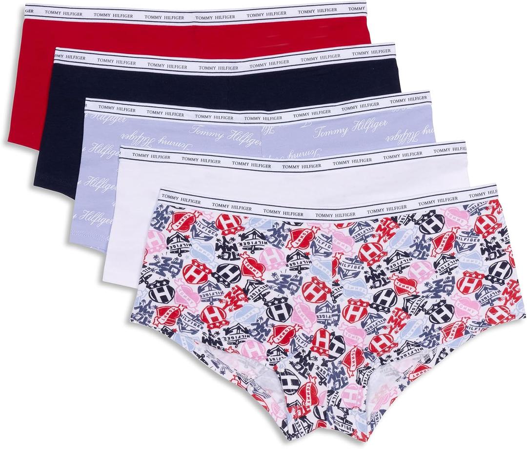 Tommy Hilfiger Women's Classic Cotton Boyshort Underwear With Logo Waistband 5-pack