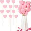 12 Pcs Valentines Day Heart Picks Felt Valentines Picks Galentines Bouquet Heart Flower Felt Stick Use As Gift Artificial Bouquet Centerpiece Vase Filler Cake Topper DIY Crafting(Pink)