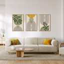 Large Boho Sage Green Framed Canvas Wall Art Set,Abstract Beige Arch Lines Wall Decor,Modern Minimalist Leaf Artwork for Living Room,Bedroom,Office-24 x36 x3