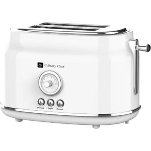 2 Slice Toaster, Retro Style, Wide Slot for Bread, English Muffins, Croissants, and Bagels, 6 Adjustable Toast Settings, Cancel and Defrost, 900w, White