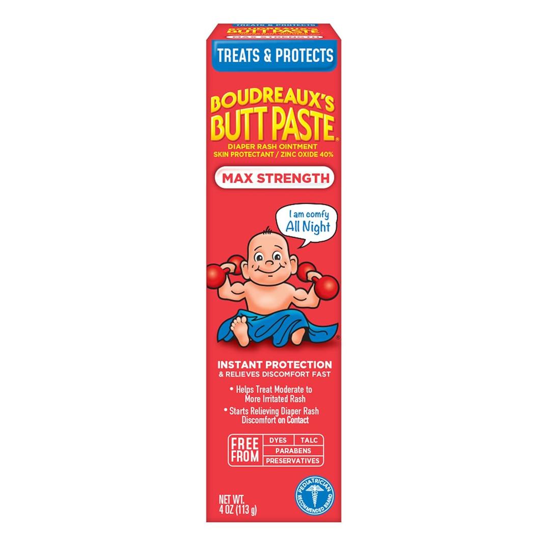 Boudreaux's Butt Paste Maximum Strength Diaper Rash Cream, Ointment for Baby, 4 oz Tube, Expiration Date 2026/12