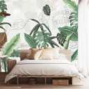 Bormia Modern Minimalist Wall Mural Tropical Rain Forest Green Plant Mural Wallpaper for Living Room Bedroom 151"x105" (Not Self-Adhesive)
