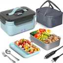 Monteka Electric Lunch Box Food Heater, New 100W High Power Portable Food Warmer, Heated Lunch Box for Adults Car/Home with 1.8L Removable Stainless Steel Container, 12V/24V/110V/220V