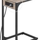 VASAGLE C-Shaped Side Table, End Table with Charging Station, C Table for Couch, Sofa, Adjustable Feet, for Bedroom, Living Room, 2 USB Ports and Outlets, Heather Greige ULET362K02