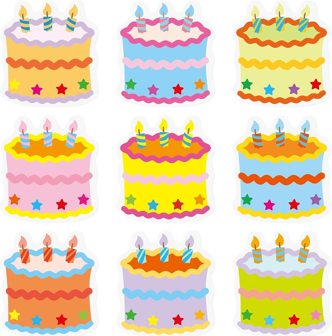 Fuutreo 45 Pcs Birthday Cake Mini Accents, 3 Inches Versatile Bulletin Board Cut Outs Colorful Creative Cake Cutouts Name Tags with Glue Point Dots for Bulletin Board Classroom School Birthday Party