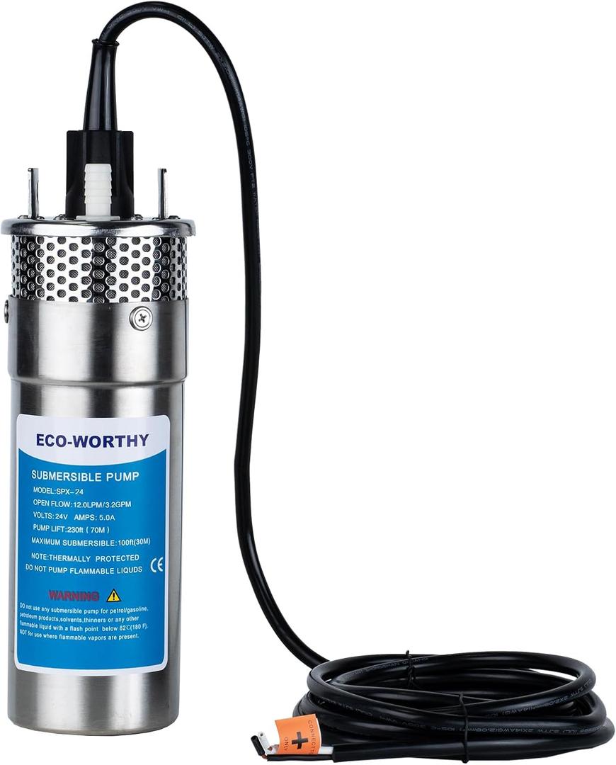 ECO-WORTHY 24V Well Pump 3.2GPM 4" Stainless Steel, Max Lift 230FT Deep Well Water Pump/Alternative Energy Solar, Well Pump Solar Water Pump