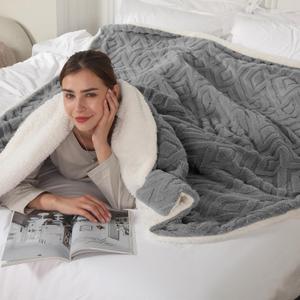 Electric Heated Blanket Twin Size 62" x 84" - Fluffy Ultra Soft Electric Blanket with 3D Stylish Design, 240g Plus 200g Sherpa, 5 Fast Heating Levels & 10 Hours Auto Off, Machine Washable, Dark Gray