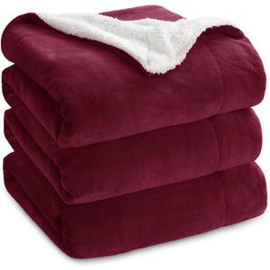 Bedsure GentleSoft Sherpa Fleece Blankets Queen Size for Bed - Thick and Warm Throw for Girls and Women, Soft Fuzzy Plush Queen Christmas Blanket for Winter, Burgundy, 90x90 Inches