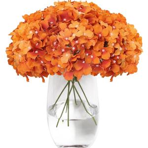 Tifuly Hydrangea Artificial Flowers -12 pcs Realistic Fake Hydrangea Silk Flowers with Stems Faux Hydrangea Flowers Heads for Office Home Party Wedding Centerpiece DIY Floral Decor (Orange)