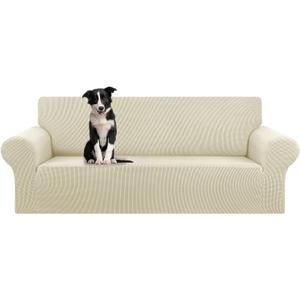 KEKUOU Stretch Oversized Sofa Slipcover 1 Piece Couch Sofa Cover (94"-110") Furniture Protector 4 Seater Sofa with Elastic Bottom for Kids,Pet.Jacquard Checked Pattern Fabric(X Large,Beige)