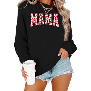 Mama Sweatshirt Women Valentines Shirt Red Hearts In Mama Graphic Sweater Mother Gift Pullover Tops (Medium, Black)