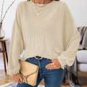 BTFBM Casual Fall Tops for Women 2025 Long Sleeves Solid Shirts Crew Neck Loose Fit Work T Shirt (Beige, XXL)
