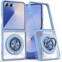 Magnetic Case for Samsung Galaxy Z Flip 7, [Compatible with MagSafe] Military Grade Shockproof Slim fit Samsung Z Flip 7 Phone Case with Magnetic Ring Kickstand, Clear Blue