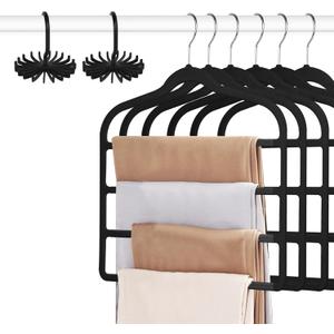 Tinfol 6pc Black Velvet Pants Hangers Space Saving, Non Silp Pant Hanger with Hook, Jeans Slack Trousers Hangers, Multiple Clothes Hanger Closet Organizer Perfect for Pants,Trouser,Jeans